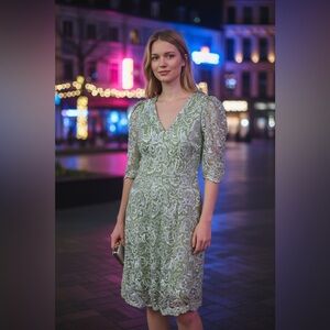 JS Collections Mint Lace Midi Dress